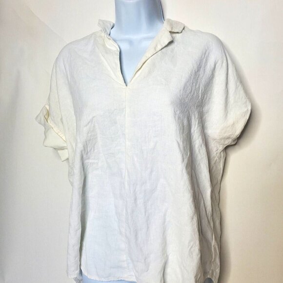 Madewell Women's Size Small White Linen Shirt Split Back - Picture 1 of 7